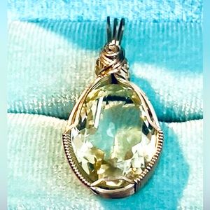 Fluorite Sterling Silver Wire Wrapped Pear Shaped Pendant.